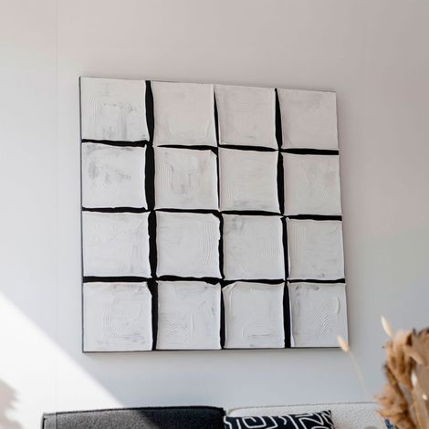 Toile murale carrée 122,5 cm cadrillage blanc et noir (1/5)