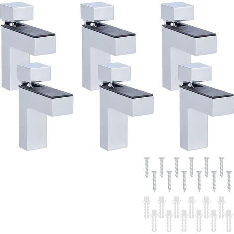 Lot de 6 supports d'étagères flottantes, réglables, en bois, en verre, argenté, 8,1 x 6,4 x 2,4 cm, supports flottants très résistants pour cuisine, salle de bain, bureau (1/5)