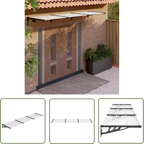 The Living Store Auvent de porte Noir et transparent 358,5x90 cm Polycarbonate - Auvent De Porte - Abri Porte - Protection Contre La Pluie - Store Extérieur - Porch Awning (1/5)