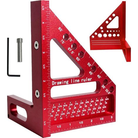 Équerre de charpentier 3D – Règle à onglet en aluminium 22,5-90° avec goupille de positionnement (1/5)