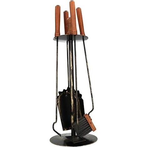 KOTARBAU Ensemble de couverts de cheminée avec support pour outils de cheminée Noir (1/5)