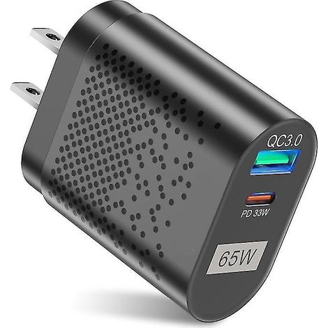 Gan 65W Powerbank Quick Charge 3.0 Typ C PD USB mit US-Stecker – Schwarz (1/5)