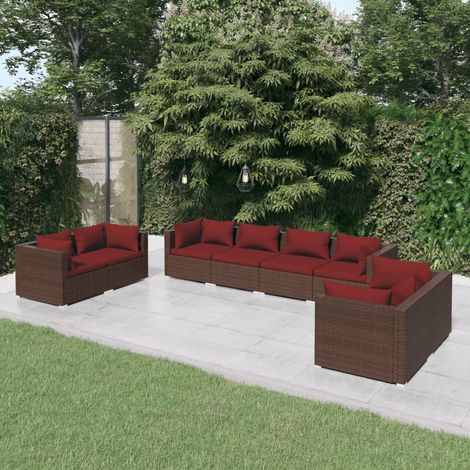 Salon de jardin 8 pcs Ensemble Table et Chaise de Jardin - avec coussins Résine tressée Marron BV815887 - BonneVie (1/5)