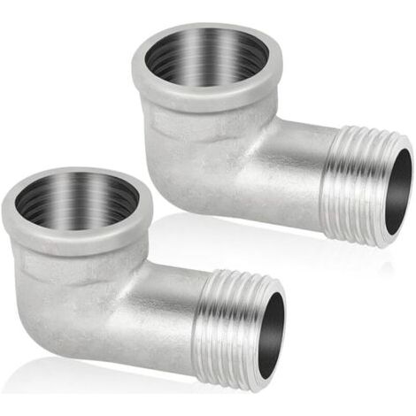 Pair Lot de 2 raccords coudés en acier inoxydable 304 - 90° - DN15 - Coude 1/2\" IG/AG à 90° - Filetage intérieur x filetage extérieur - En acier inoxydable sanitaire (1/5)