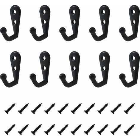 Ensemble de 10 crochets métalliques individuels pour vêtements, crochets muraux et de porte avec 20 vis, pour suspendre vêtements, robes, serviettes, chapeaux, clés (1/5)