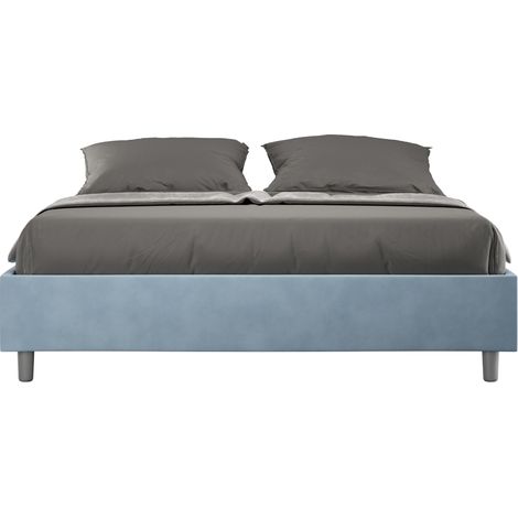 Letto matrimoniale e rete 160x200 in microfibra azzurro Azelia (1/4)