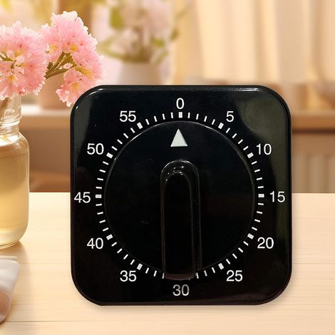 Minuteur mécanique carré de 60 minutes avec alarme puissante pour la maison, l'étude, la cuisine en salle de classe Noir (1/5)