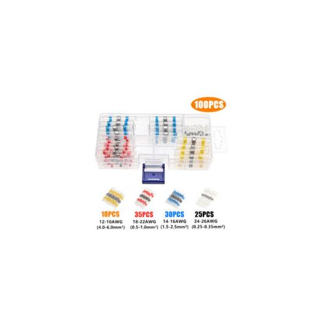 100 pezzi Connettori per cavi isolati a saldare, 4 misure 26-10 AWG Connettori a testa piatta con guaina termorestringente, terminali elettrici per automobili e motociclette, rapporto di restringiment