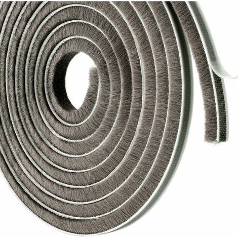 Joint brosse adhésif gris autocollant bande anti poussière Fenêtre Porte coulissantes Rail Etanchéité Meuble Placard Isolation Verre Vitre, 6,7mm x 4mm x 10m (1/2)