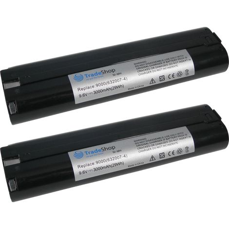 2x Hochleistungs Ni-MH Akku, 9,6V / 3000mAh ersetzt Makita 191681-2, 192533-0, 632007-4, 9000, 9001, 9002, 90003, 9600 (1/2)