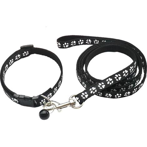 Ensemble collier et laisse réglables pour chiens, chiots, chats et chatons  convient aux petits chiens et chats  noir.