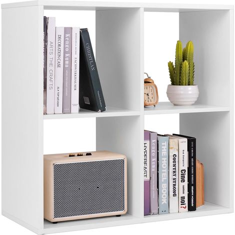 COSTWAY Bibliothèque Cube à 2 Niveaux, Etagère de Rangement avec 4 Compartiments Ouverte, Kit Anti-basculement, Etagère de Présentation à 4 Casiers, pour Bureau, Chambre, Salon, Blanc (1/5)