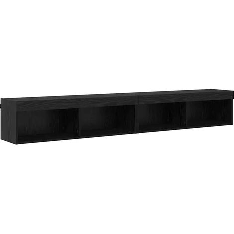 Lot de 2 meubles TV muraux modernes avec éclairage LED 100 x 30 x 30 cm en bois d'ingénierie chêne noir
