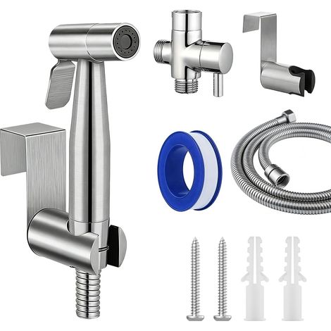 Bidet Shower Kit Hand Shower Head for Toilet Wall Mounted Sprayer Stainless Steel Water Dispenser with Hose + 304 Spray Gun + Hook Foot for Toilet (1/5)