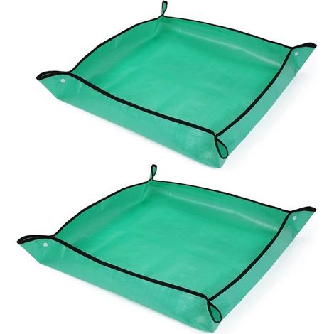 Tapis de rempotage étanche 66x66 cm, bac pliant à pressions, lot de 2, pour plantes d'intérieur, vert (1/5)