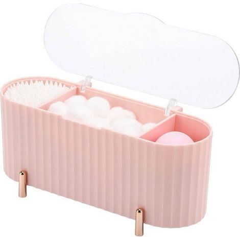 Organisateur de cotons-tiges - Boîte de rangement - Polypropylène - Décoratif - Porte-cotons-tiges avec couvercle - (1/4)