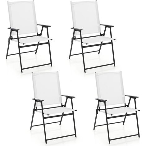 Set di 4 sedie da giardino pieghevoli 62 x 58 x 96 cm comode ed ergonomiche stile contemporaneo metallo bianco 200012583