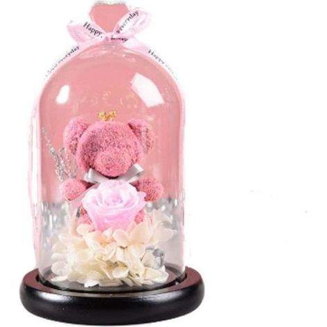 Bouquet - - Fleur Éternelle Amour - Rose Naturelle - Couvercle en Verre - Décoration Durable (1/4)