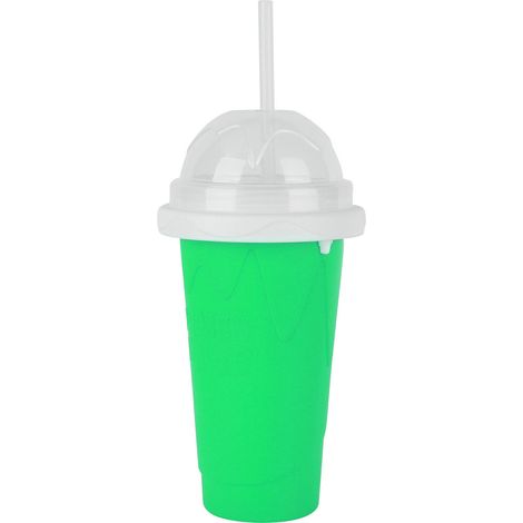 Gobelet en silicone réutilisable et portable de 400 ml, double paroi, à presser, pour smoothies et boissons glacées, vert (1/5)