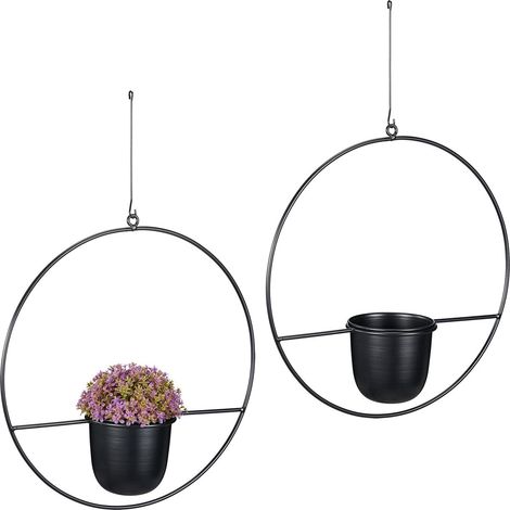 Portavasi - set da 2 - metallo - Ø 14 cm - per interni ed esterni - nero (1/3)