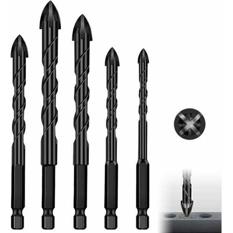 Fliesenbohrer-Set, 5-teilig, Glas- und Keramikbohrer, Fliesenbohrer für Mauerwerk, Kunststoff, Keramik, Beton, Glas, Spiegel und Holz, Guazhuni (5 mm/ 6 mm/ 8 mm/ 10 mm/ 12 mm) - Crezuo