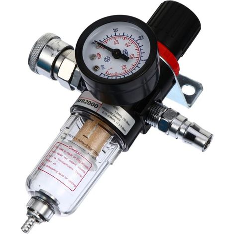 Compresor, manómetro, regulador de aceite/agua, separador neumático, reductor, válvula, purgador, aleación de aluminio negro - (1/5)