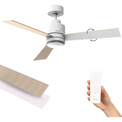 Mellerware - Ventilatore da soffitto Brizy Bright Core - LED 45W - Bianco - 3 pale reversibili (Bianco/Effetto legno) (1/4)