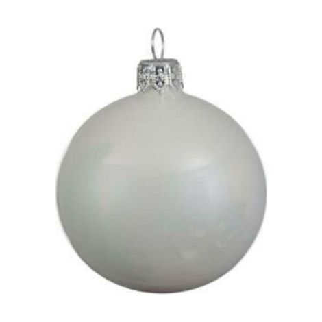 Box Da 6 Decoro Albero Natale Vetro Pallina Bianco Neve Lucido Cm 6