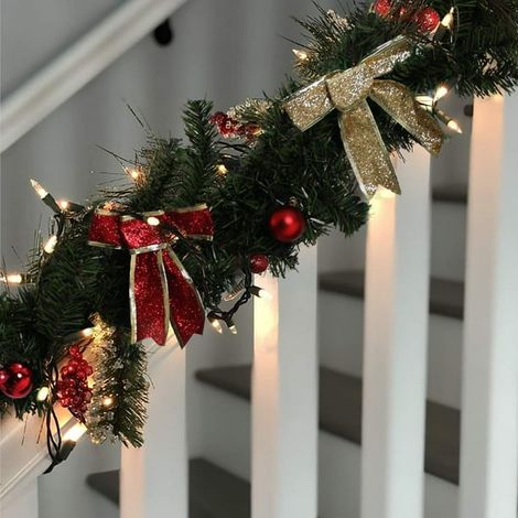 Guirlande de Noël lumineuse avec minuterie, guirlande pré-éclairée extérieure avec guirlande LED à piles pour décoration intérieure, fête et maison. (1/3)