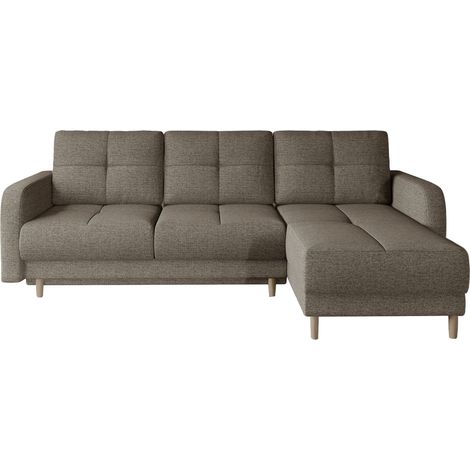 Canapé d'angle convertible et réversible tissu KINDO - Pieds bois clair-Beige foncé (1/5)