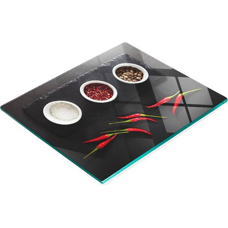 Tabla de cocina de vidrio templado con estampado de especias y chiles, 60x52 cm. (1/5)