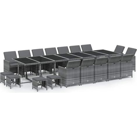 Maison Exclusive - Set da Pranzo per Giardino 19 pz con Cuscini Polyrattan Grigio (1/5)