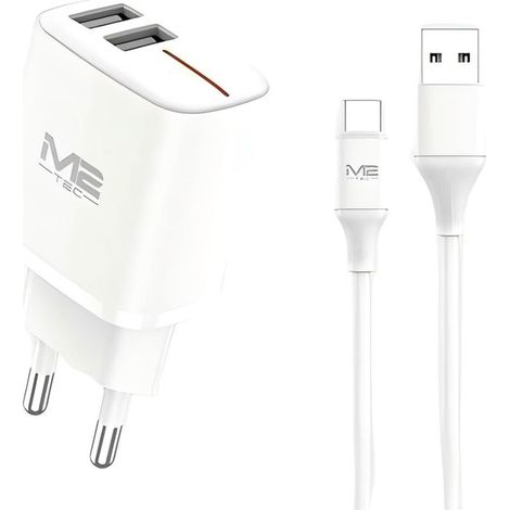 Chargeur 2,4 A avec témoin lumineux + câble USB-C de 1 m - Prise européenne (1/3)