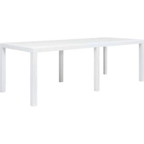 vidaXL Mesa de jardín aspecto de ratán plástico blanca 220x90x72 cm (1/5)