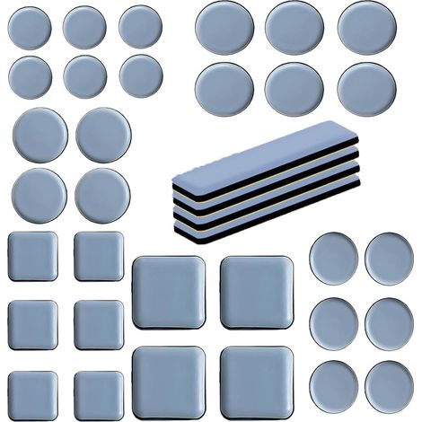 36 Pièces Patins Glisseurs pour Meubles, Patin Chaise Rond Patin Glissant Carré Patin Glisseur Adhesif de Meuble Adhésifs Tour et Rectangulaire (1/5)
