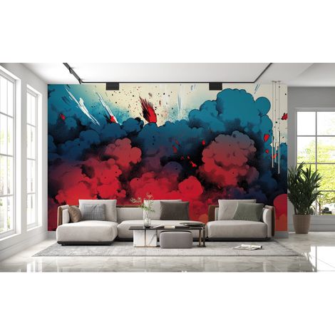 Papier peint pop art - nuage de fumée colorée style bd - 150 x 250 cm (1/2)