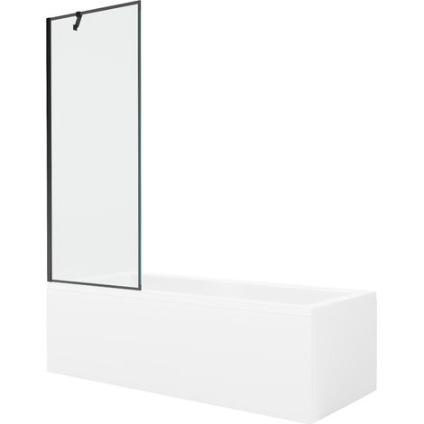 Baignoire rectangulaire Mexen Cubik 160 x 70 cm avec habillage et pare-douche 1 volet 70 cm, motif noir - 550316070X9507007070 (1/5)