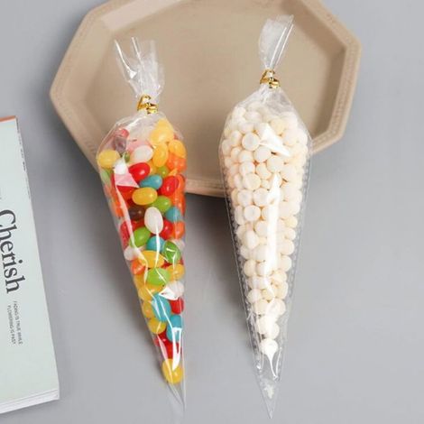 Lot de 150 sachets transparents en OPP 13 x 25 cm – Sacs à cône pour bonbons, biscuits et gâteaux – Non toxiques et légers (1/5)
