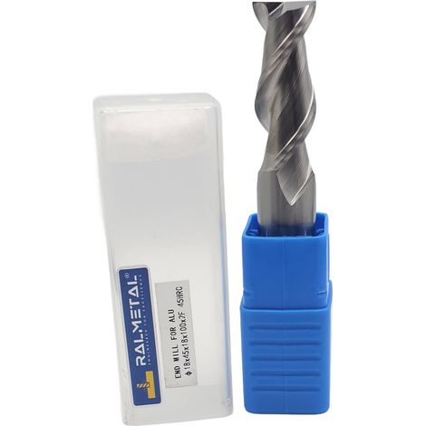 Fresa in metallo duro per alluminio VHM a 2 taglienti 18 x 45 x 100 mm 45 HRC (1/4)