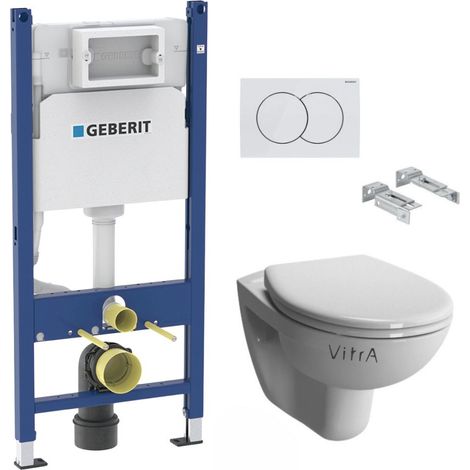 Pack WC Bati-support Geberit Duofix + WC suspendu Vitra Normus + Abattant softclose + Plaque blanche (NormusGeb3-SP)