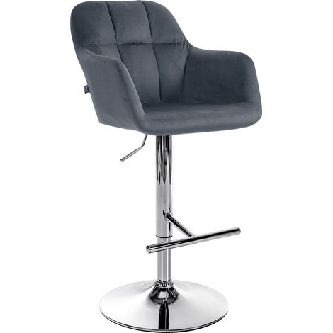Taburete de bar trona x1 función de rotación de 360° en terciopelo gris oscuro con costuras decorativas base de metal cromado 100005267