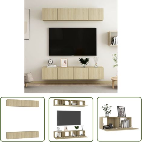 The Living Store TV-Schränke 4 Stk. Sonoma-Eiche 80x30x30 cm Holzwerkstoff - TV Schrank - Wandmontage - Sonoma Eiche - Holzwerkstoff - Wohnraum Dekoration (1/5)