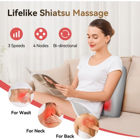 Oreiller de massage Shiatsu 3D avec fonction chauffante, masseur portable 12 V pour la nuque et les épaules, masseur électrique pour le dos, idéal pour la maison, le bureau et la voiture, puissance 12 (1/4)