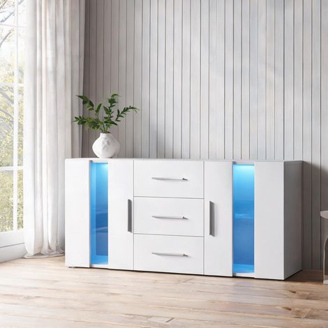 Meuble TV et buffet avec LED 140 x 35 x 70 cm blanc (1/5)