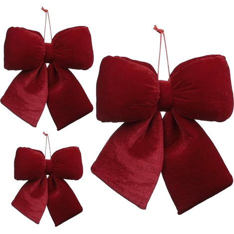 3 Stück Rot Weihnachtsschleife Groß Dunkelrot Geschenkschleife Set, 14cm+20cm+30cm Samt Grosse Rote Schleifen Weihnachten Weihnachtsbaum Deko, Weihnachtsschleifen Christbaumspitze Für Die Tür Haustür (1/5)