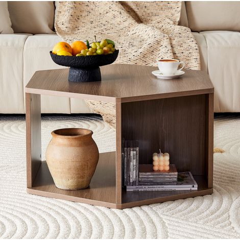 Tavolino da caffè esagonale in MDF marrone 79 x 69,4 x 40 cm (1/5)