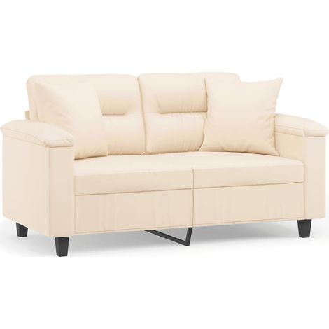 Canapé Sofa 2 places avec oreillers beige 120 cm tissu microfibre (1/5)