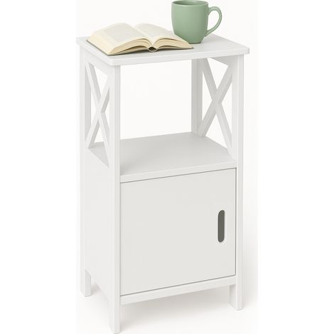 Bedside Table, Wooden Side Table with Drawer and Open Storage Shelf, Bedside Cabinet White Coffee Bedside Table for Bedroom Living Room Small Space, 60×30×30cm (2) (1/5)