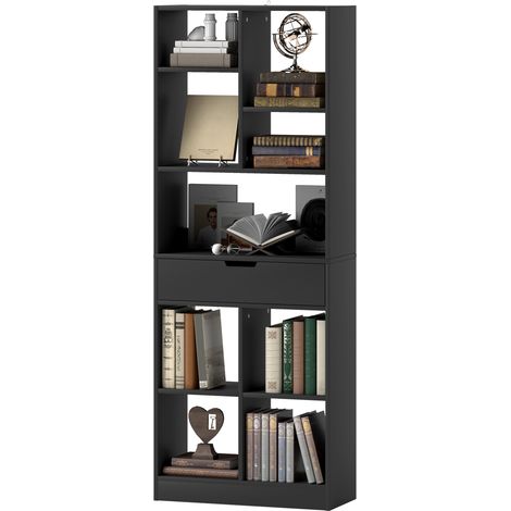 HOMCOM Libreria Moderna con Cassetto Centrale in Legno 60x26x158 cm Nero