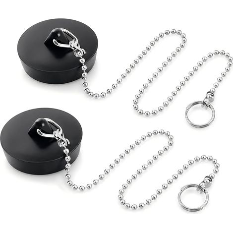 Set mit 2 Gummi-Abflussstopfen, universeller 47-mm-Abflussstopfen für Waschbecken und Badewanne, Spezialstopfen mit Haken und 40 cm Kette (1/5)